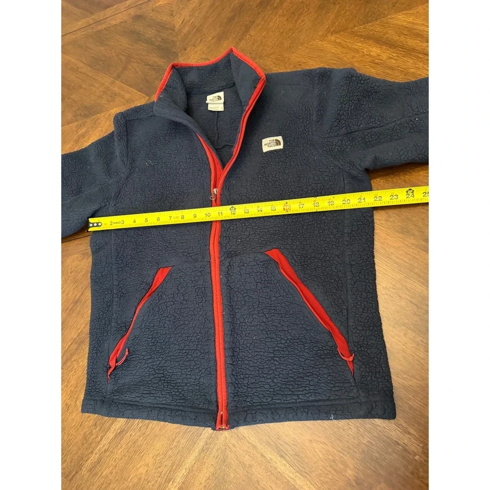 The North Face Mens Sherpa Fleece Jacket Navy Blue Red Full Zip Size Medium
